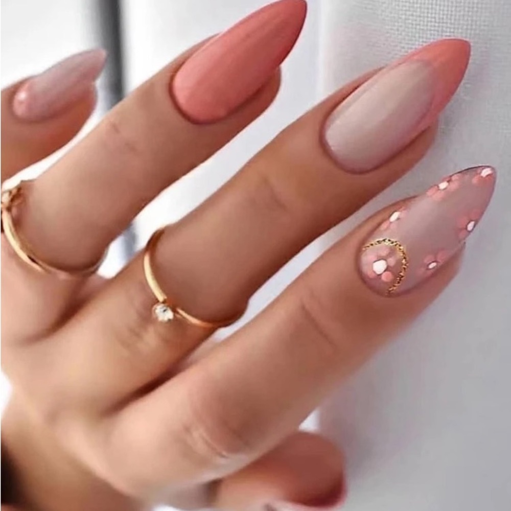 24pcs Long Almond Floral Print Fake Nail